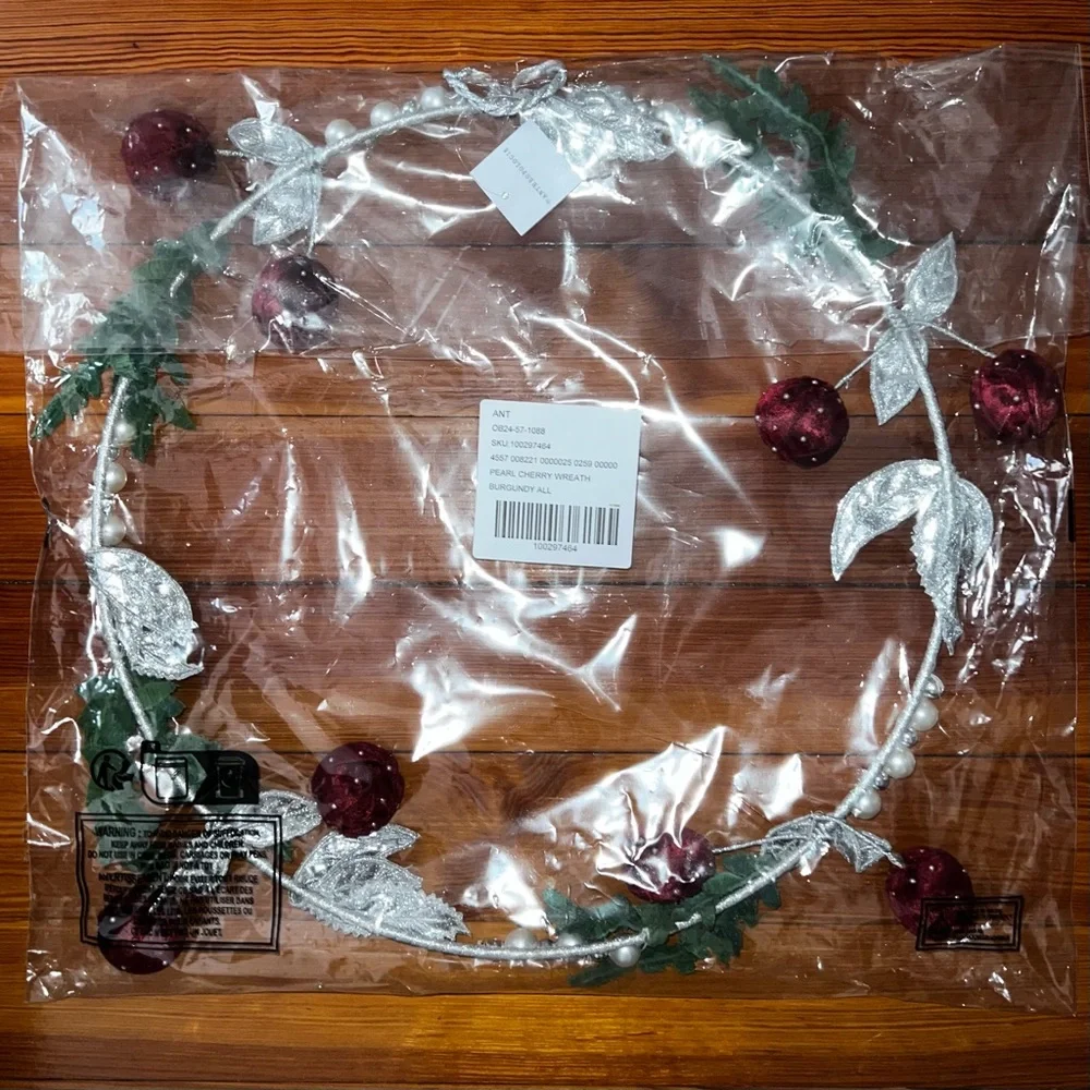 ANTHROPOLOGIE Pearl Velvet Cherry Wreath